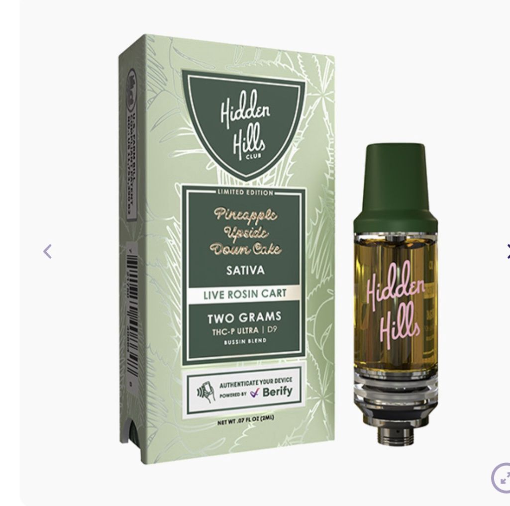 HIDDEN HILLS BUSSIN BLEND LIVE ROSIN CARTRIDGE | 2G, Flavor: Pineapple upside down cake - sativa