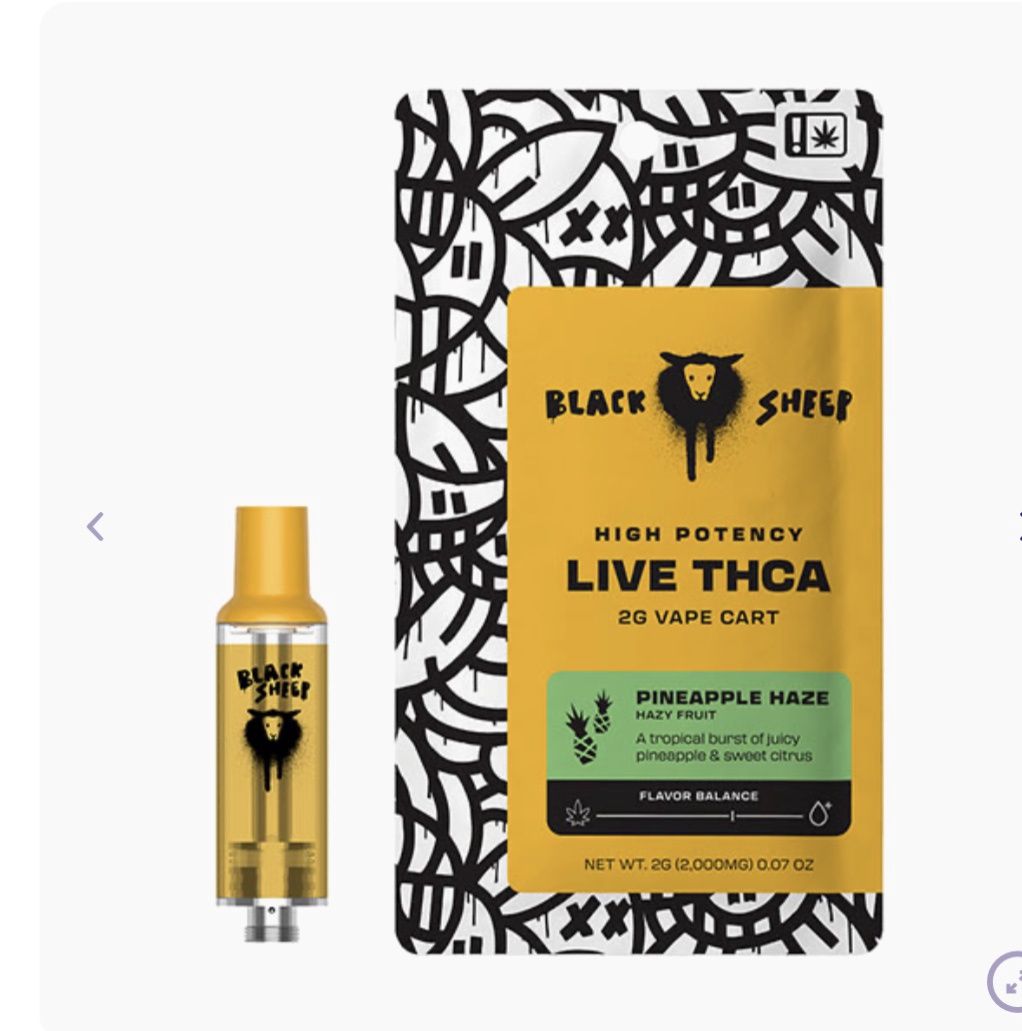 BLACK SHEEP LIVE THCA BLEND CARTRIDGE | 2G, Flavor: Pineapple haze - sativa