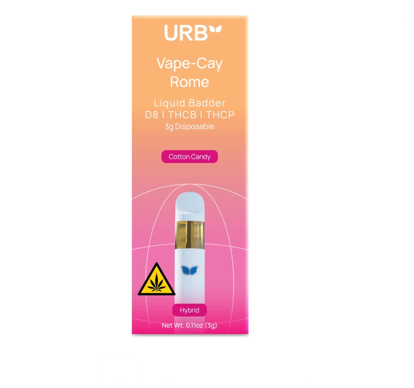 URB VAPE-CAY ROME  Liquid Badder Disposable 3ML, Strains:: Cotton Candy - Hybrid