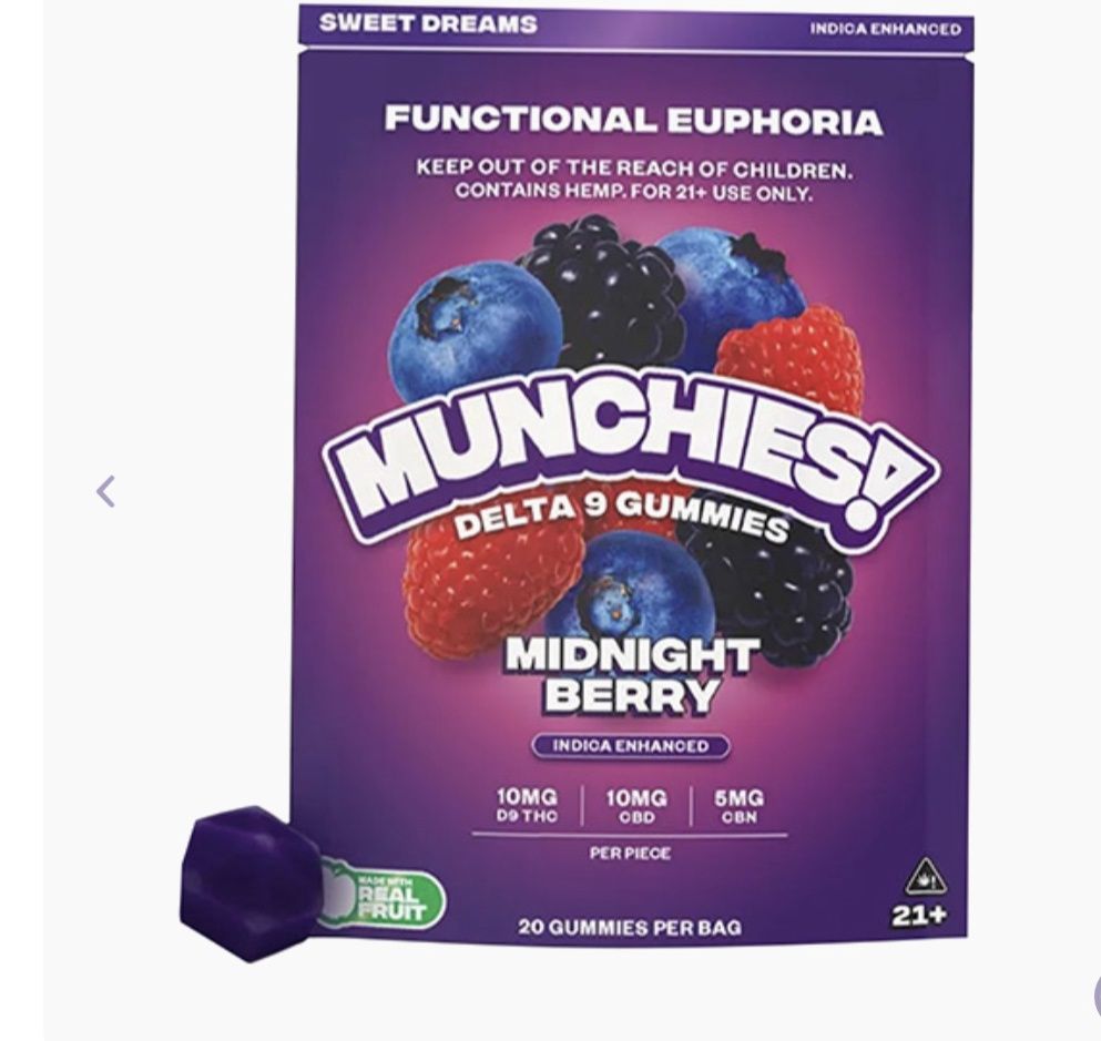 DELTA MUNCHIES FUNCTIONAL EUPHORIA DELTA-9 GUMMIES | 20 COUNT, Flavor: Midnight berry - indica