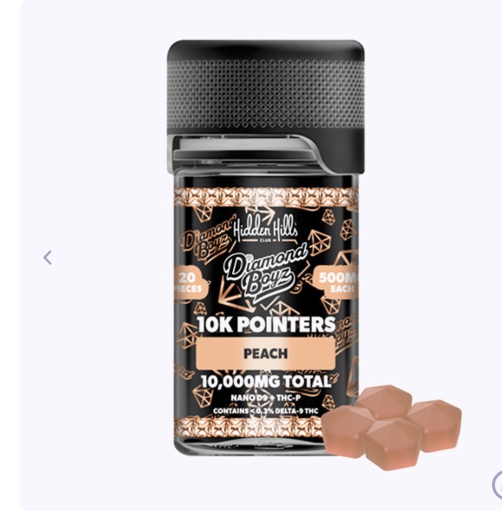 HIDDEN HILLS DIAMOND BOYZ 10K POINTERS GUMMIES | (20CT) 10000MG, Flavor: Peach