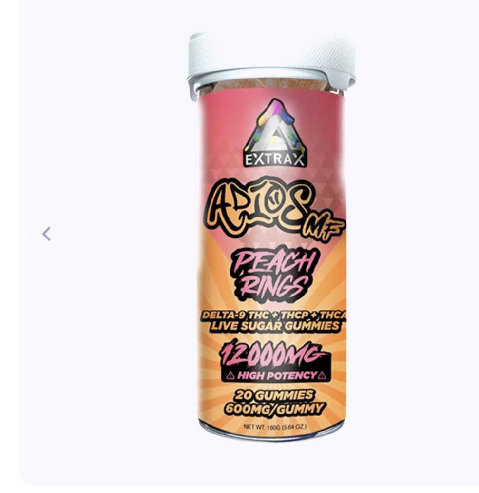 Delta Extrax Adios MF Live Sugar Gummies | (20ct) 12000mg, Flavor: Peach rings