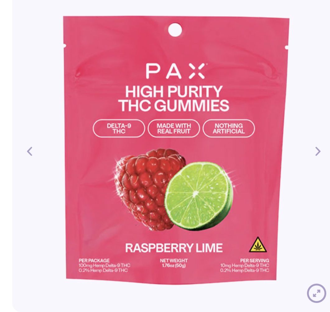 PAX High Purity Gummies | (10ct) 100mg, Flavor: Raspberry lime