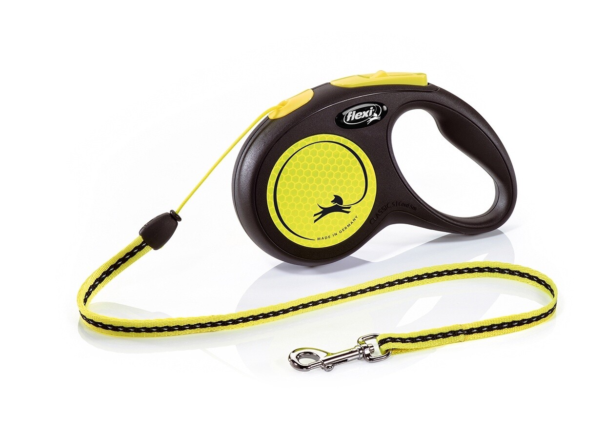 Flexi Neon Retractable Lead - Yellow, Size: Small (5m Cord)