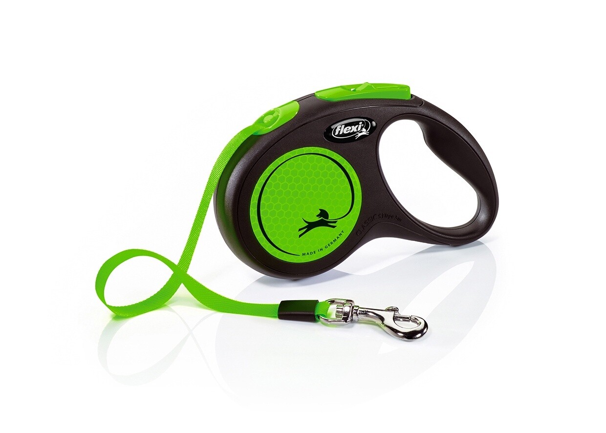 Flexi Neon Retractable Lead - Green, Size: Medium (5m Tape)