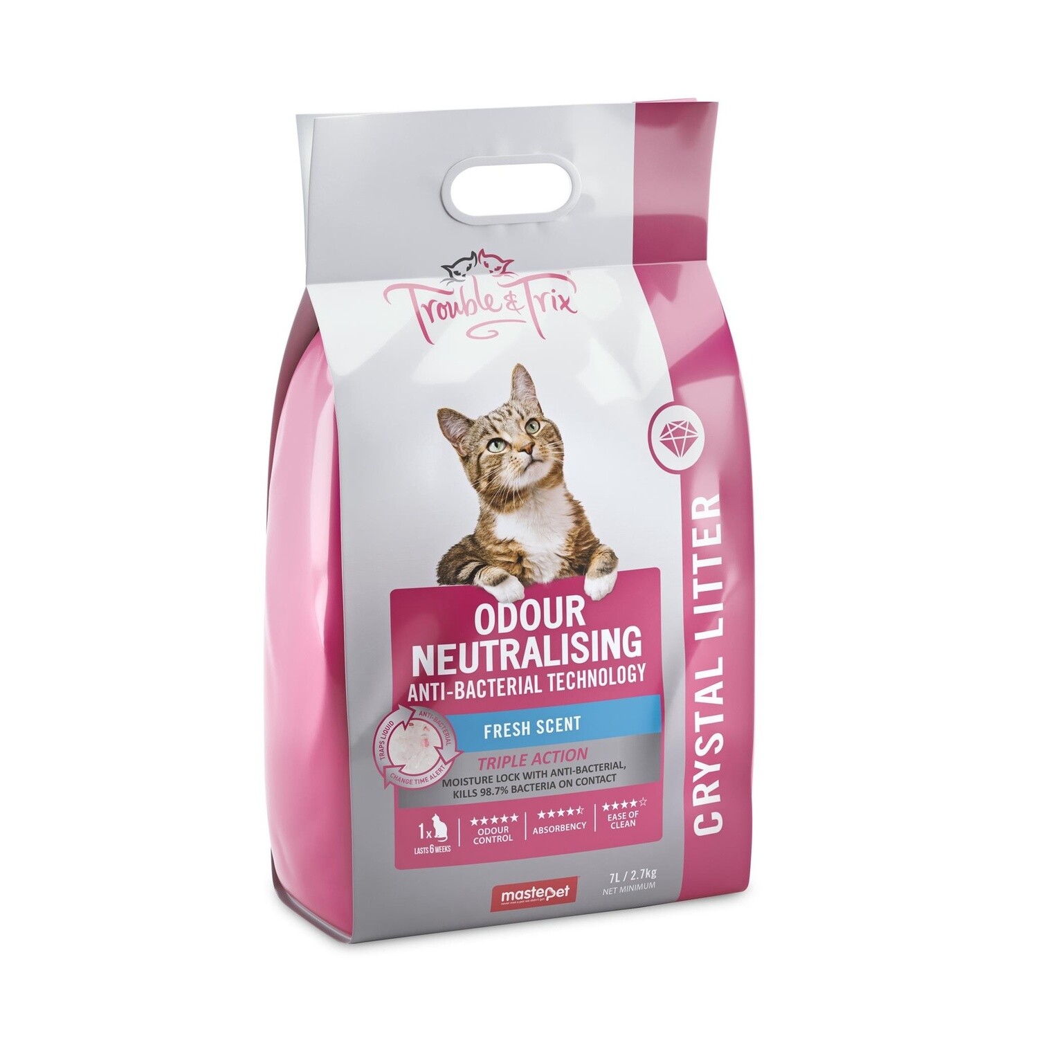 Trouble &amp; Trix Anti-bacterial Crystal Cat Litter, Pack Size: 7 Litre