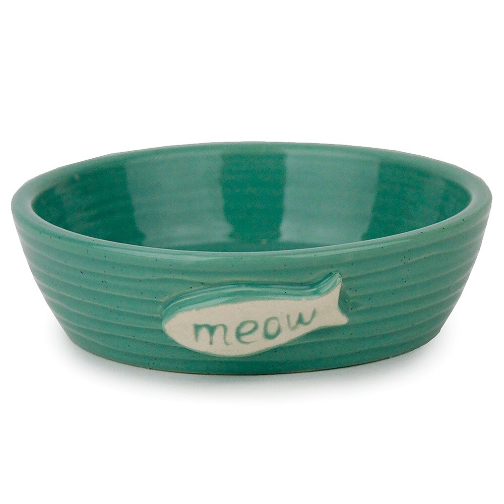 Cattitude Ceramic Bowl Fish Aqua