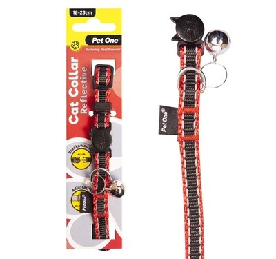 Pet One New Reflective Cat Collar Black/Red