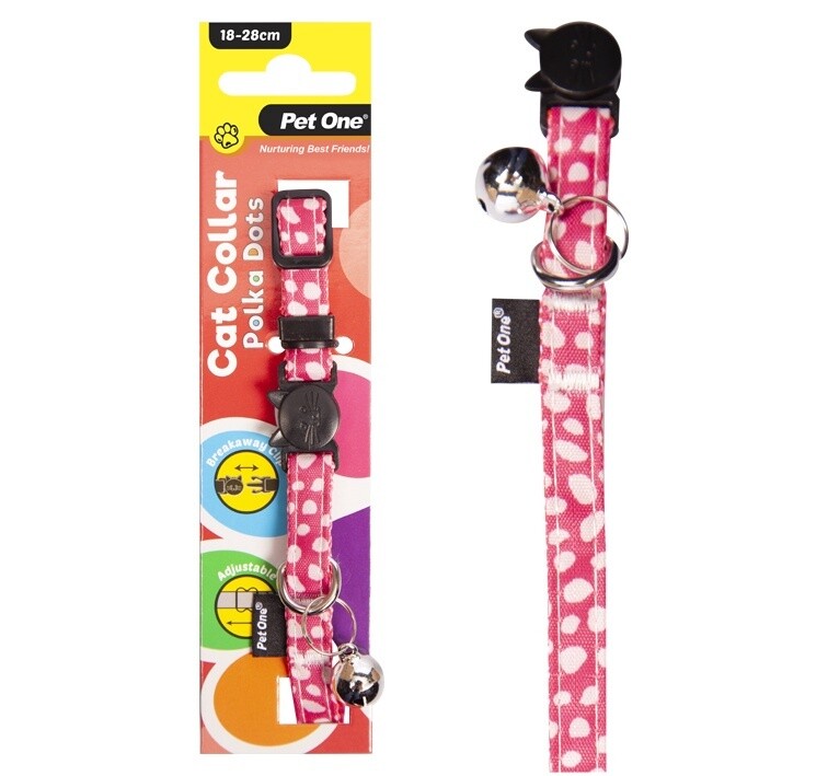 Pet One New Pokadot Cat Collar Pink