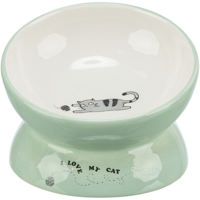 I Love My Cat Raised Cat Bowl - Sage