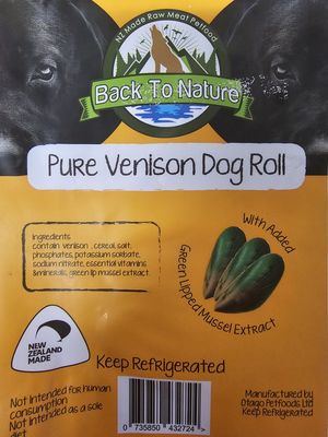 Back To Nature Dog Roll - Venison 3kg