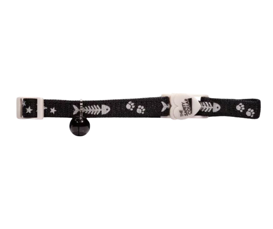 Cat Safety Collar - Fish Bone, Colour: Black