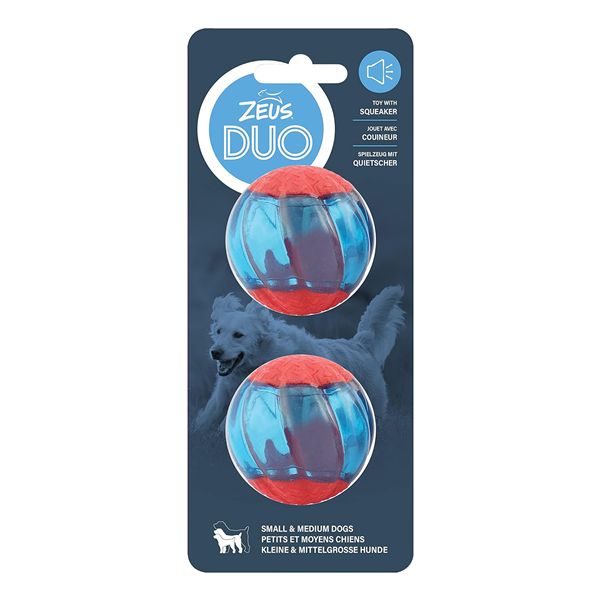 Zeus Duo Ball Dog Toy with Squeaker, Size: Small