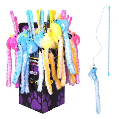 Cat Toy Wand Bird With Bell &amp; Crinkle 45cm Mix Colour