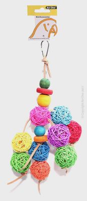 Parrot Toy - Leather Rope Coloured Rattan Ball 30cm