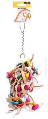 Parrot Toy - Leather Rope Coloured Wood Block 33cm