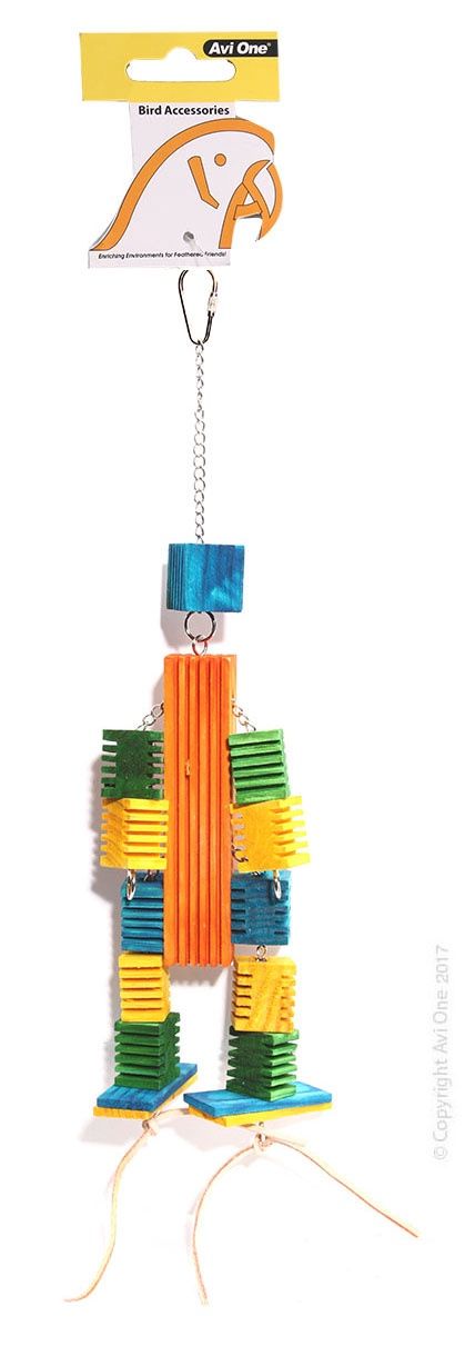 Parrot Toy - Leather Rope Coloured Wood Block 46cm