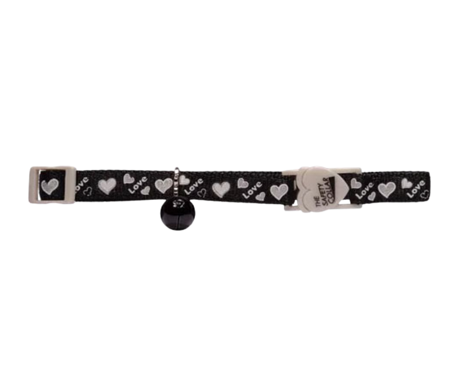 Reflective Cat Collar - Hearts, Color: Black