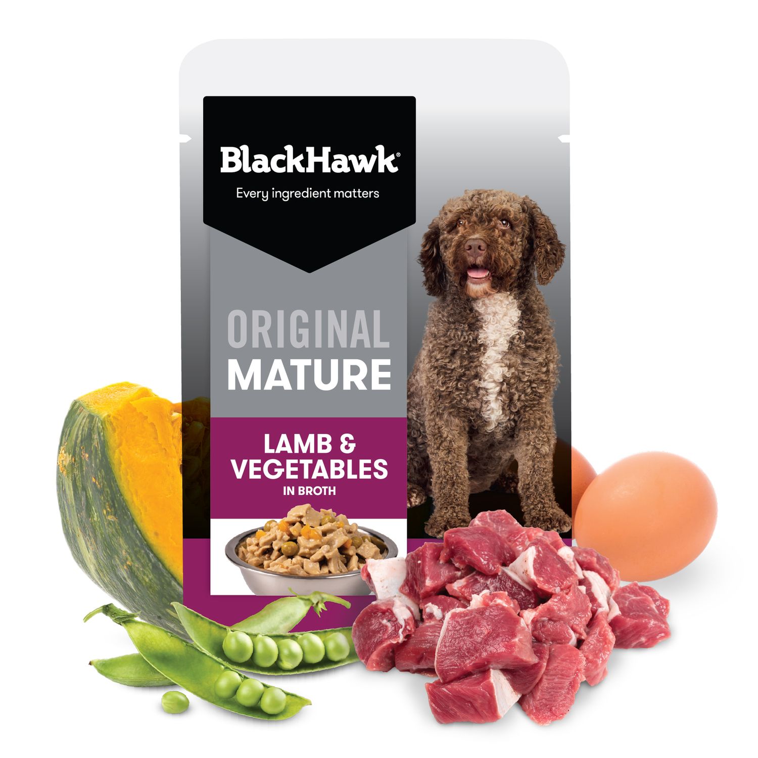 Black Hawk Original Mature Lamb &amp; Veges, Type: 85g Pouch