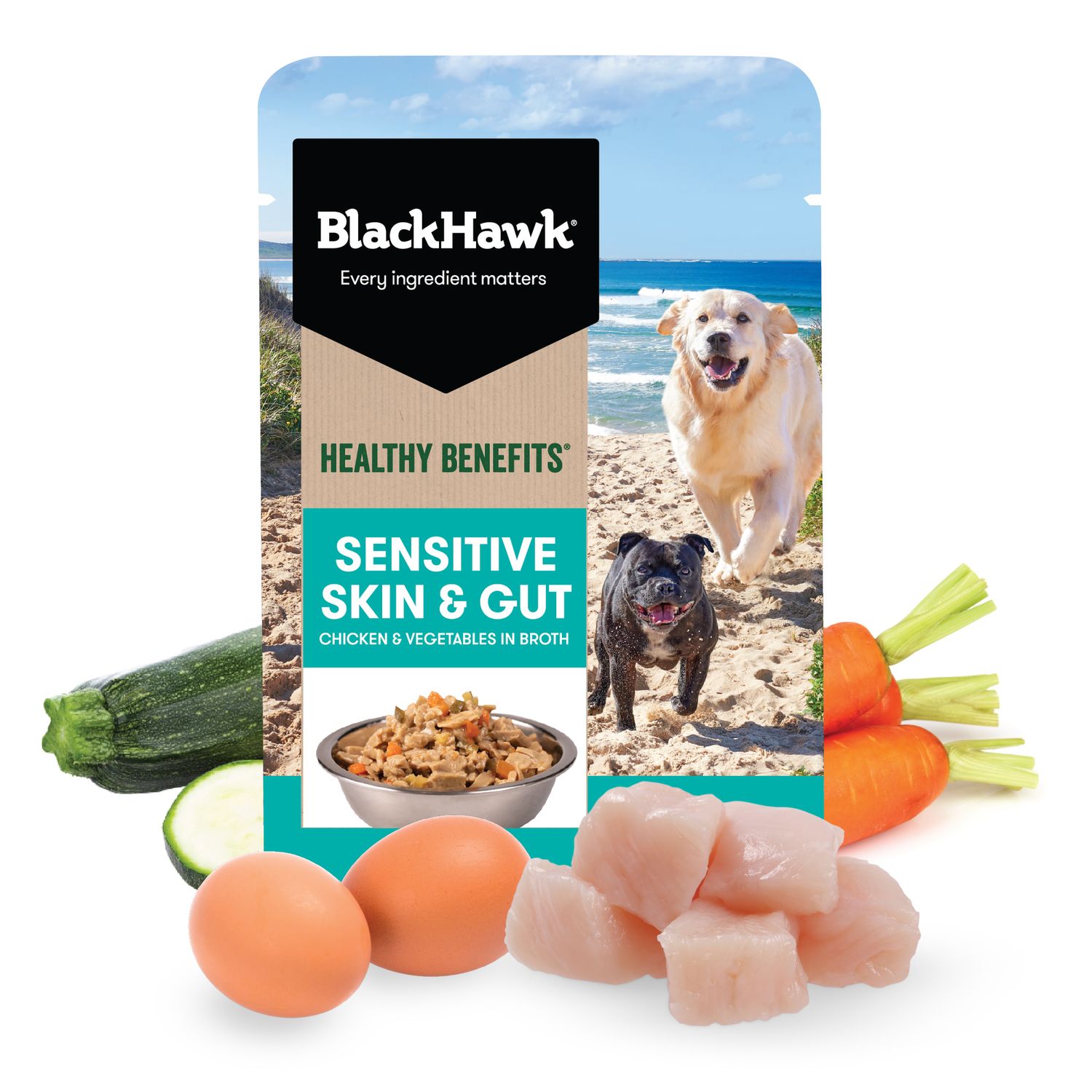 Black Hawk Healthy Benefits Sensitive Skin &amp; Gut, Type: 85g Pouch