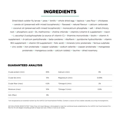 Go! Solutions Sensitivities Limited Ingredient Grain Free Insect recipe for cats