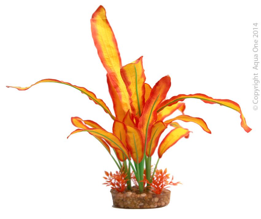Aqua One Silk Plant - Orange Sword W/gravel Base Large