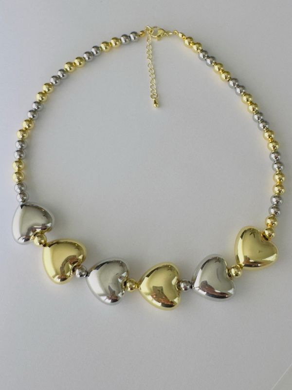 Chokers de balín y corazones silver y gold 