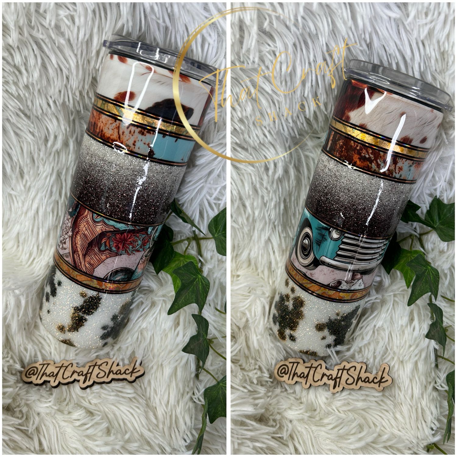 20 Oz Western Truck/boot Cow Glittered