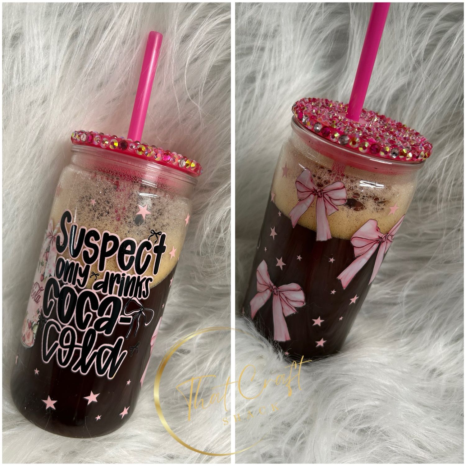 Suspect Only Drinks Coke Snowglobe With Rhinestone Lid 16 Oz