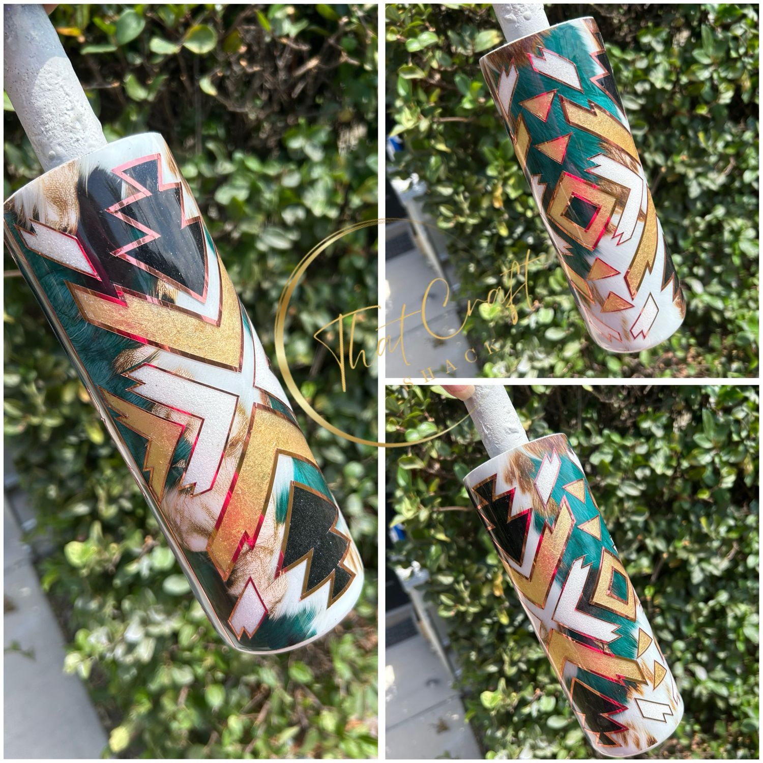 20 oz Teal Cowhide Aztec