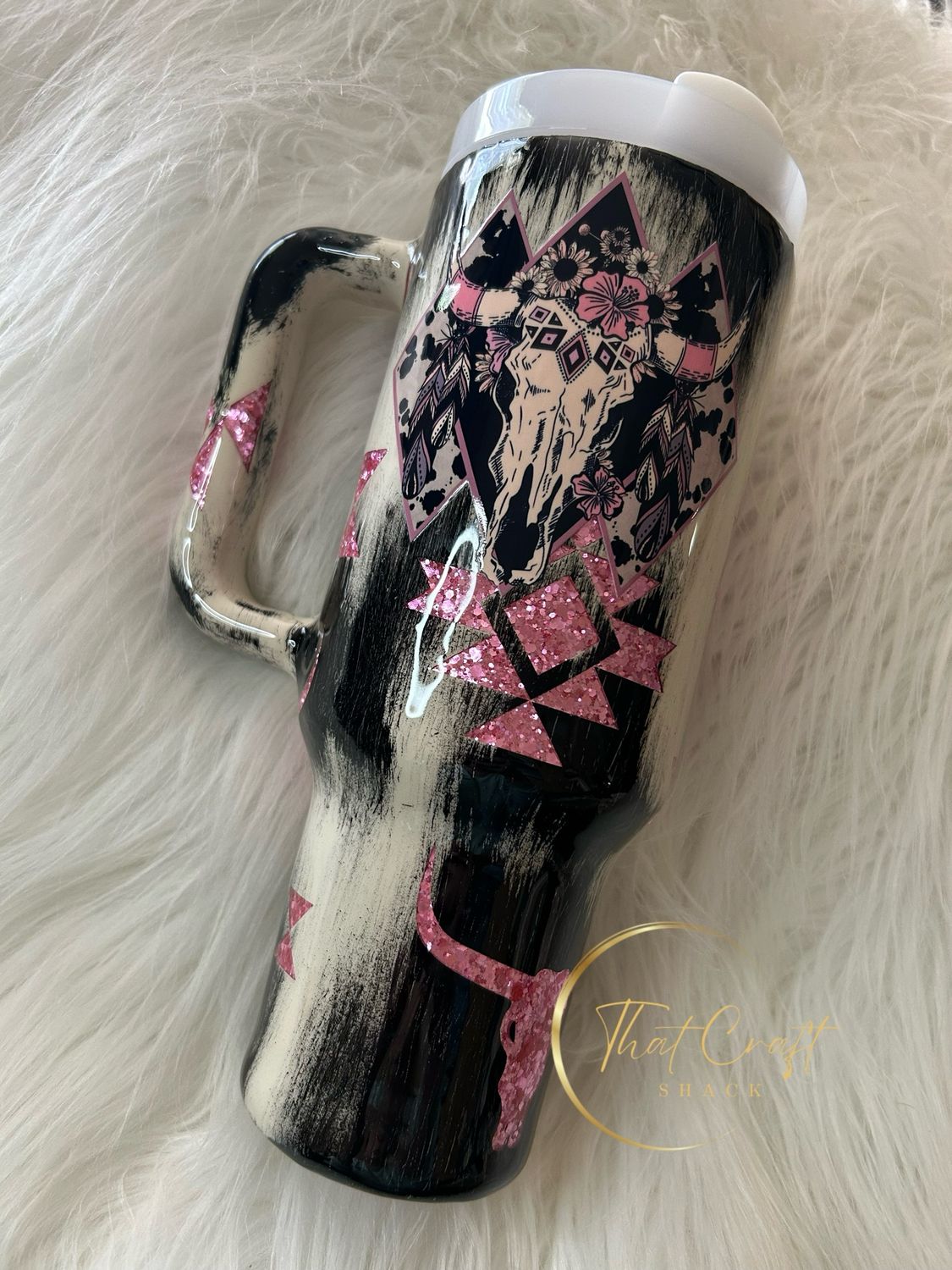 40 Oz Pink Aztec Steer Cowhide