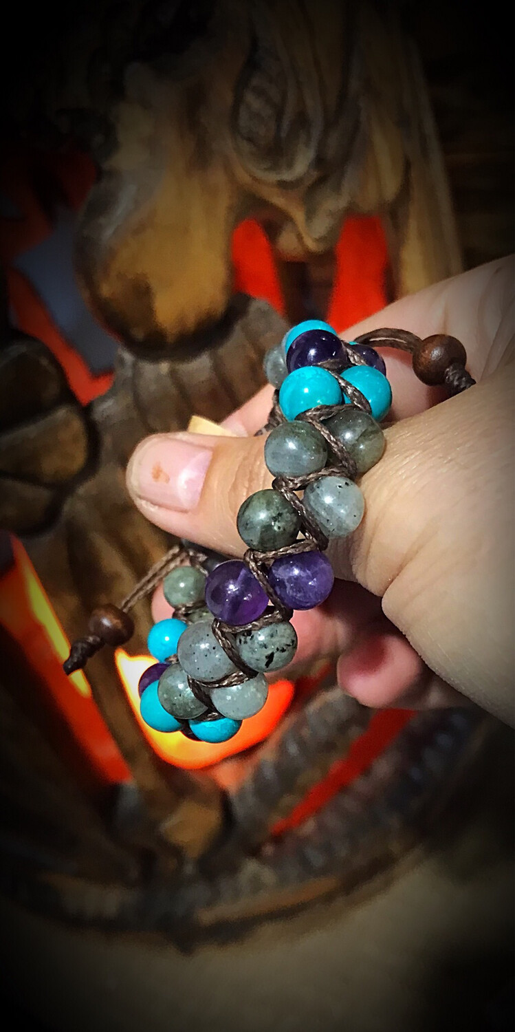 ‘Double Trouble’ Turquoise, Amethyst &amp; Labradorite Bracelet