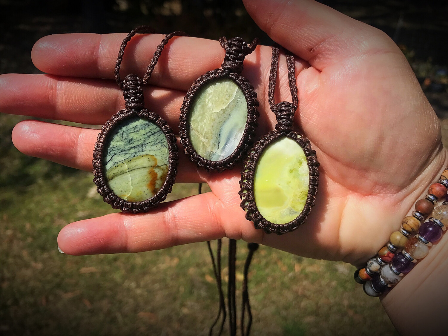 Lime Serpentine Macrame Pendant