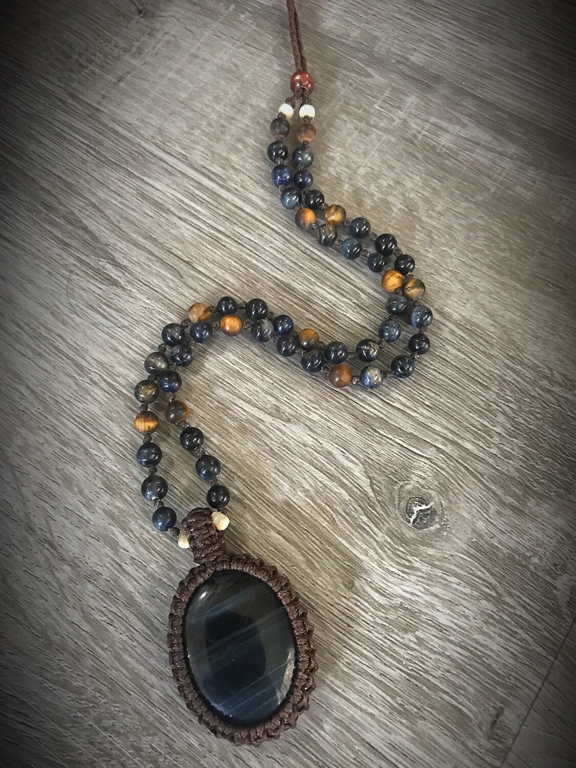 Hawkes Eye aka Blue Tiger’s Eye with Tiger’s Eye Half Mala