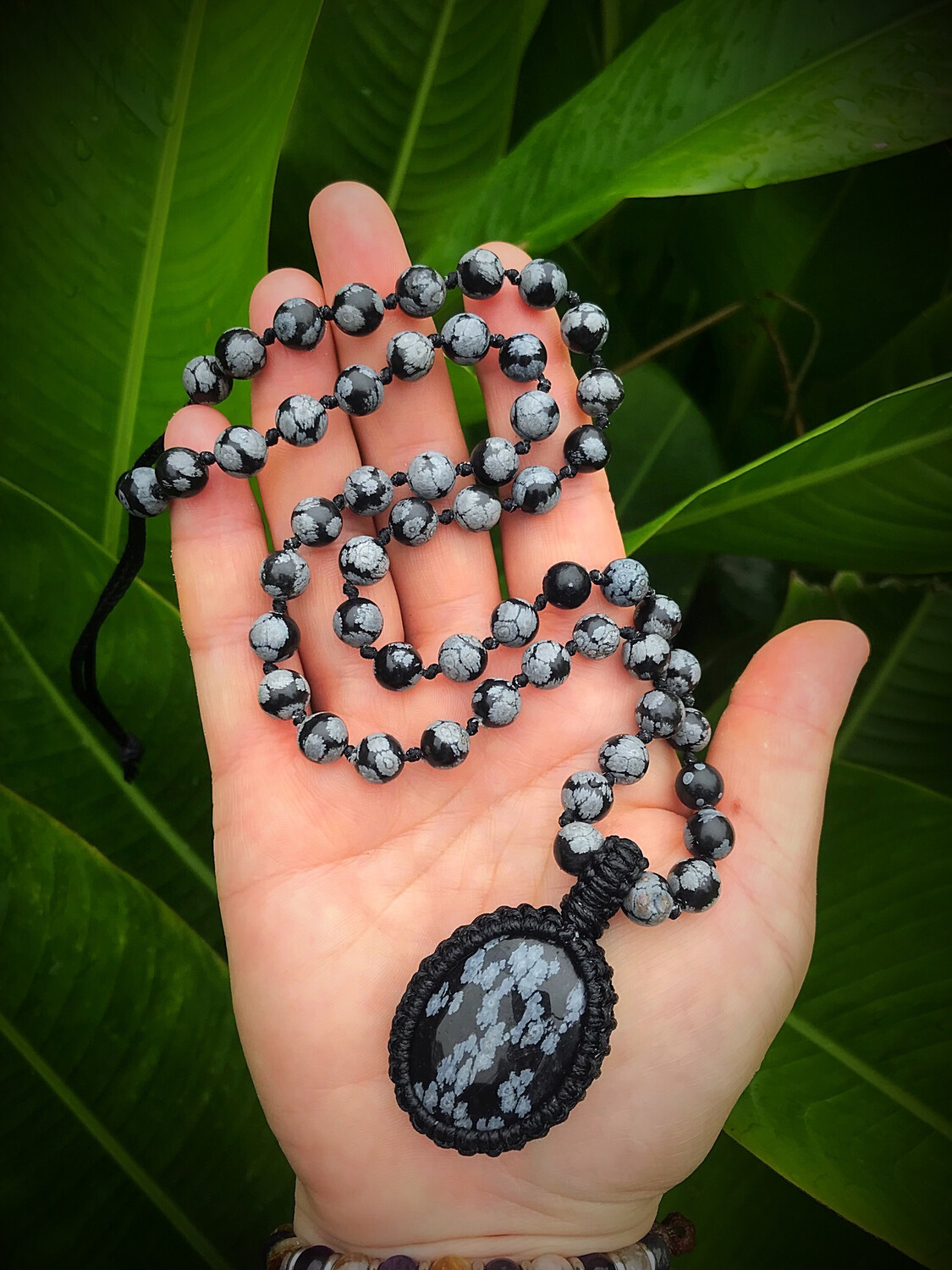 Snowflake Obsidian Half Mala