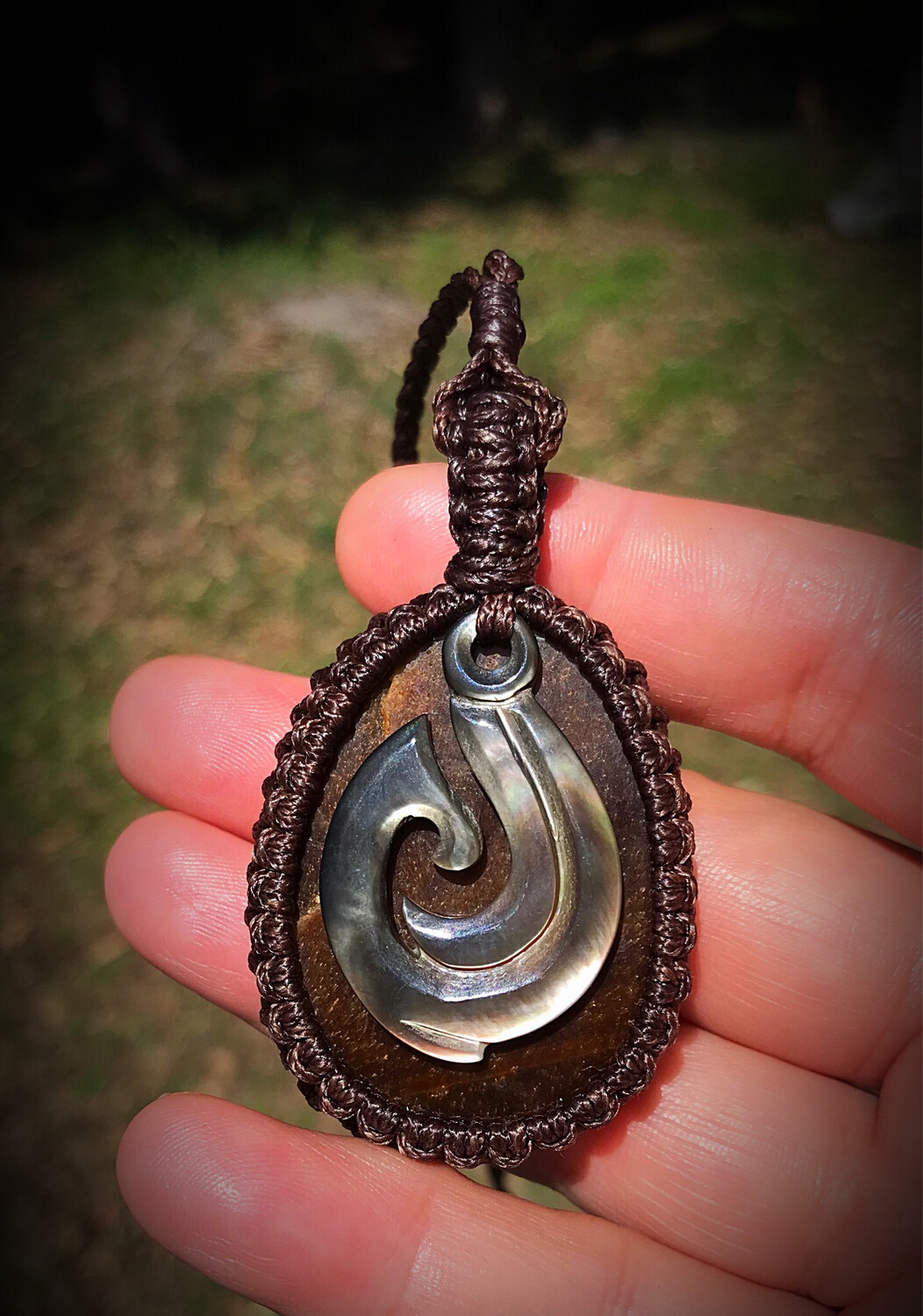 Tiger’s Eye Pendant With Paua Shell Hook