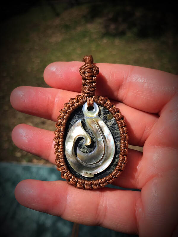 Kambaba Jasper With Paua Hook Pendant