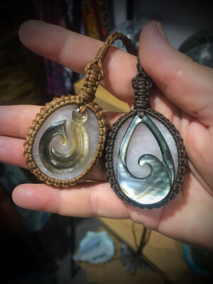 Rose Quartz w Paua Shell Pendant