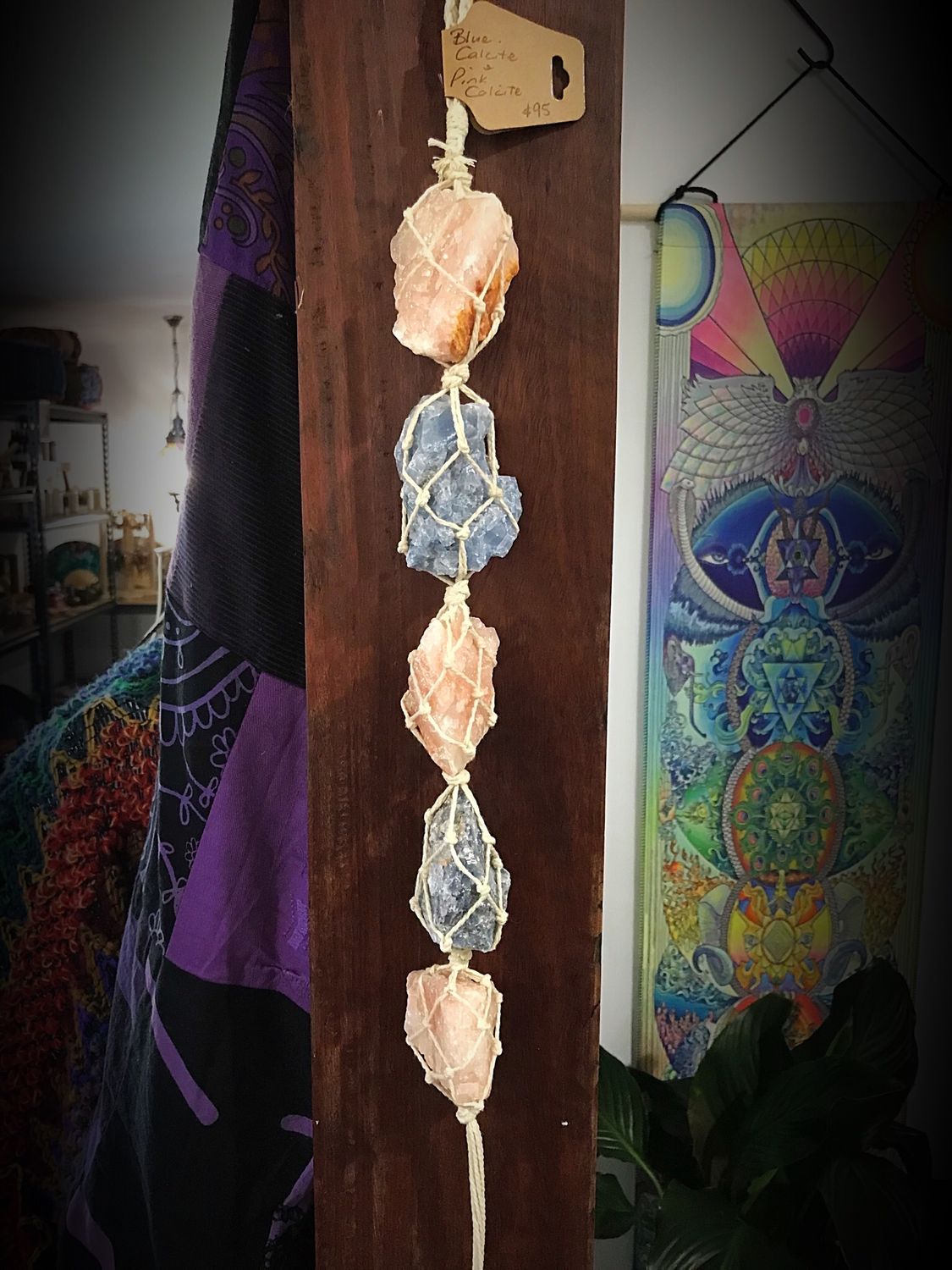 Pink &amp; Blue Calcite Crystal Hanger