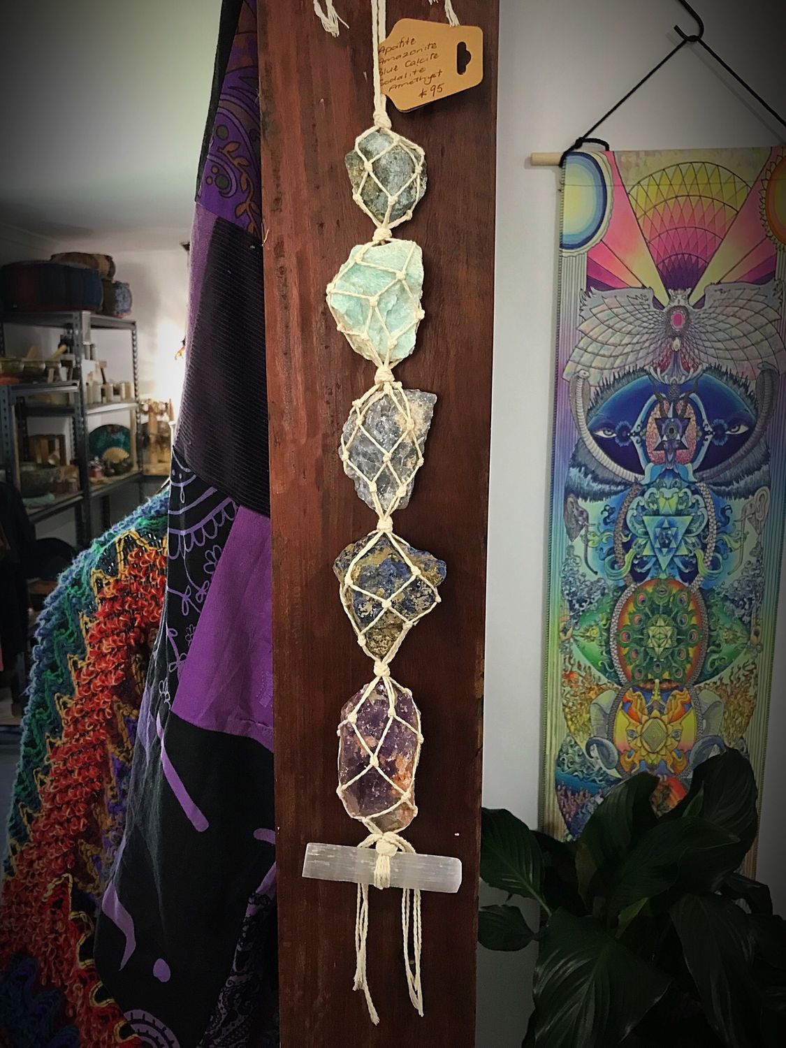 Apatite, Amazonite, Blue calcite, Sodalite &amp; Amethyst Crystal Hanger