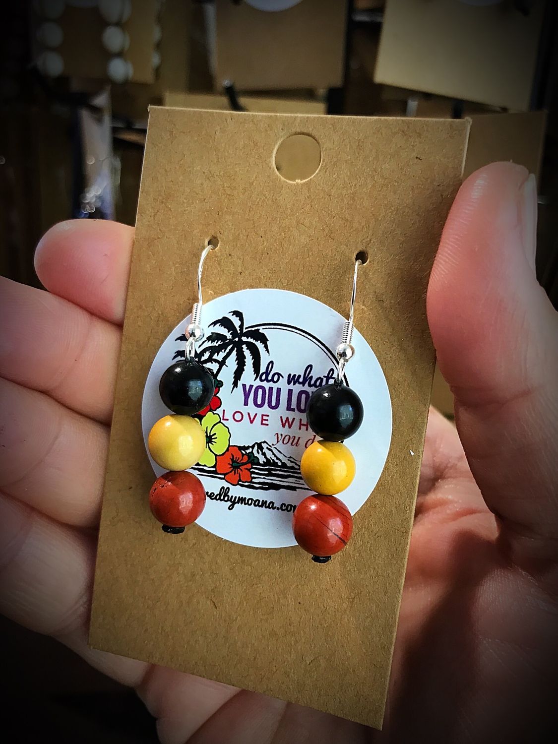 Onyx, Mookaite &amp; Red Jasper Earrings