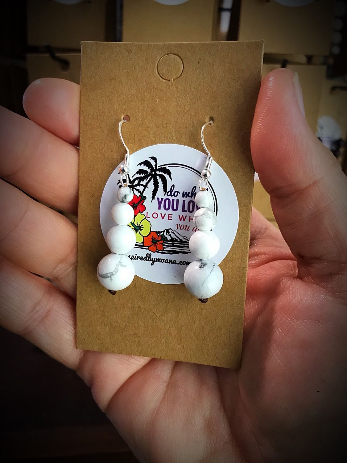 White Howlite Drop Earrings