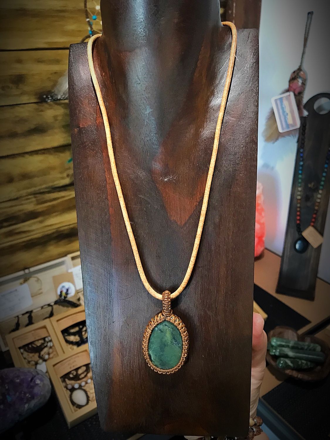 Nephrite Jade w Leather Rope And Matching Earrings