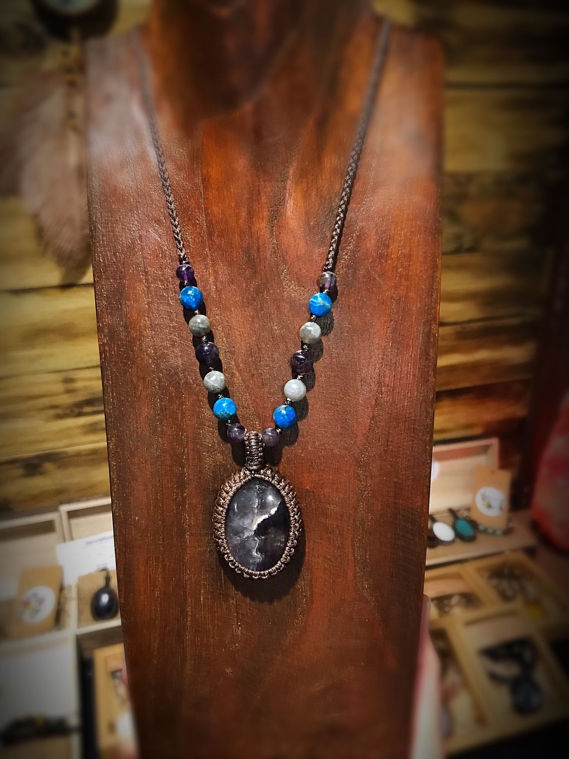 Amethyst Pendant with Labradorite &amp; Apatite Beads