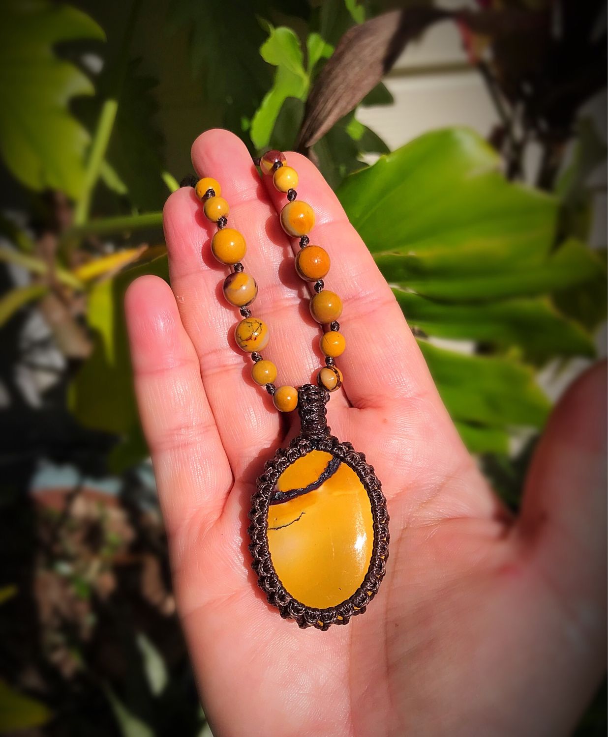 Yellow Mookaite Pendant with 7 Stones Necklace