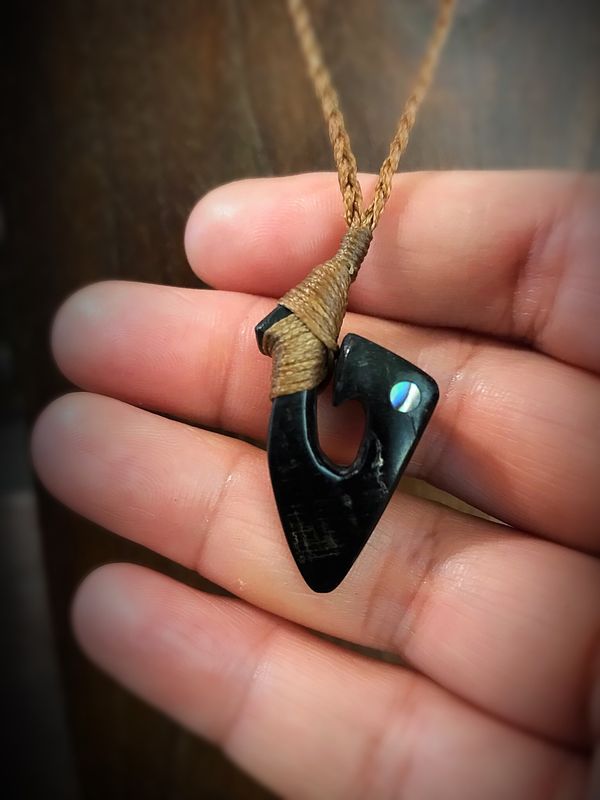 Goat’s Horn Carved Pendant with Abalone