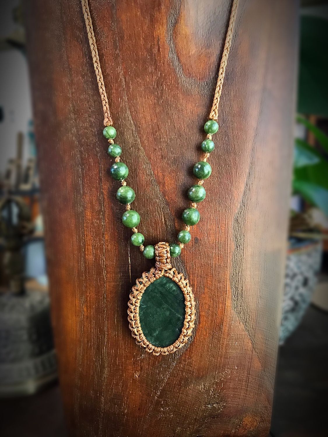 Nephrite Pendant with 7 Stones Necklace