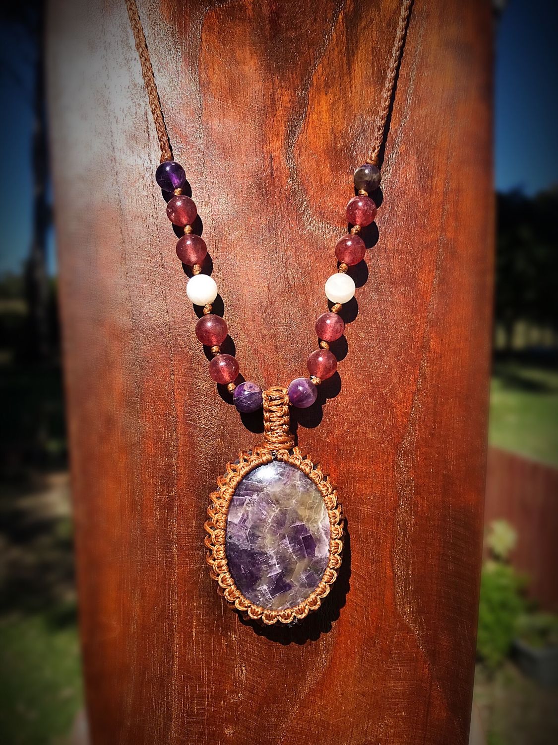 Amethyst Pendant with Strawberry Quartz &amp; Moonstone