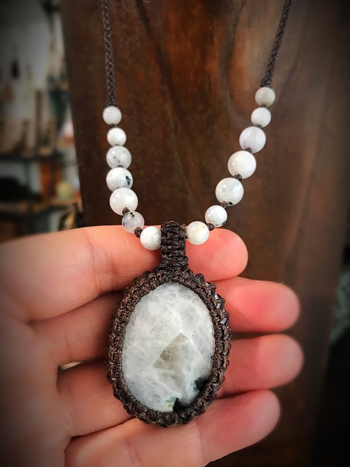 Moonstone Pendant With 7 Stones Necklace