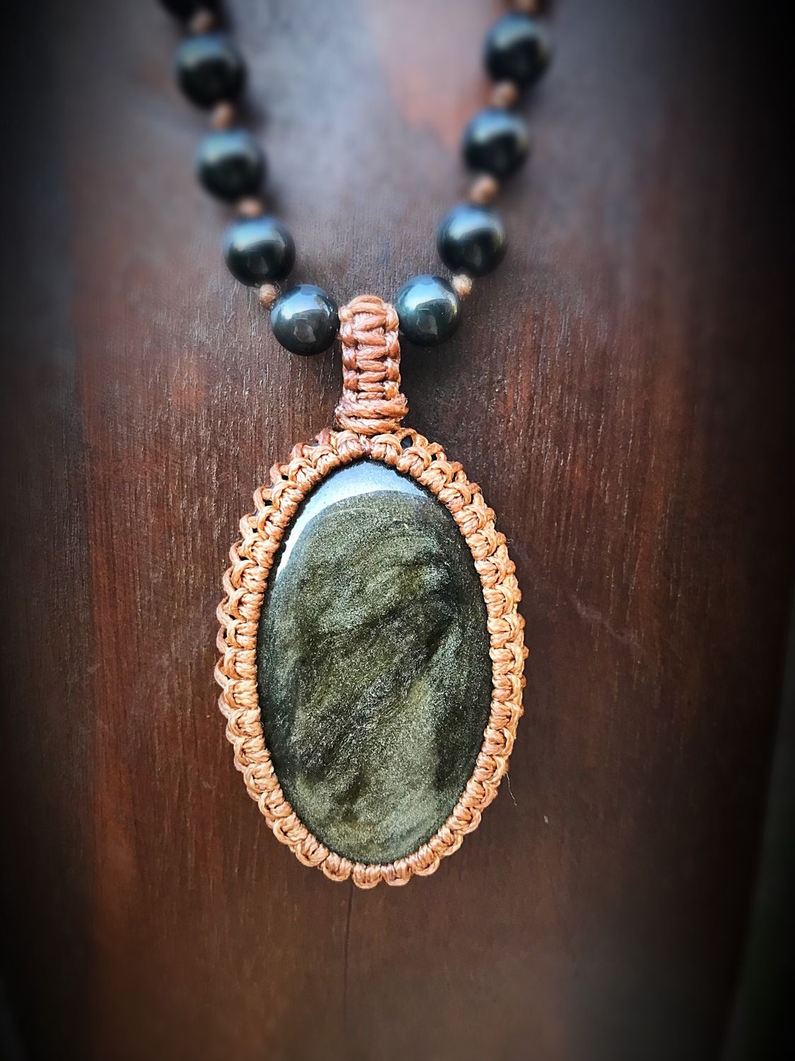 Sheen Obsidian Pendant With Obsidian Beads Necklace